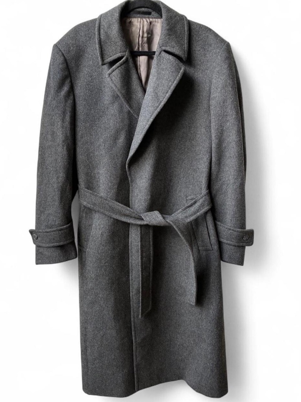 Alexandre Collection Gray wool cashmere trench pea overcoat belted old money M